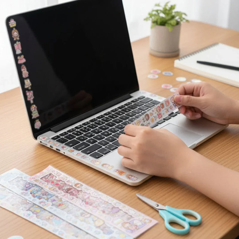 Cute Cartoon Theme Kawaii Stickers - 20 PET Sheets Cute Washi Stickers for Project, Japanese Style Girls Sticker Set, Size of Each Sheet - 20 X 8 CM (Colour  and Design May Vary)