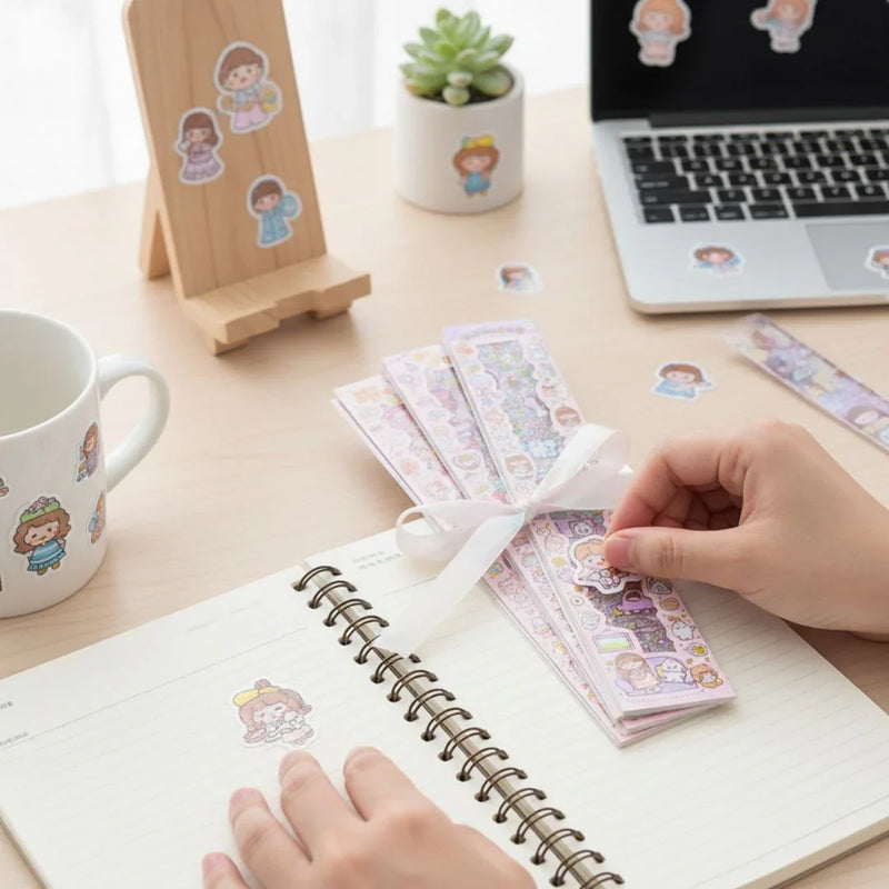 Cute Cartoon Theme Kawaii Stickers - 20 PET Sheets Cute Washi Stickers for Project, Japanese Style Girls Sticker Set, Size of Each Sheet - 20 X 8 CM (Colour  and Design May Vary)