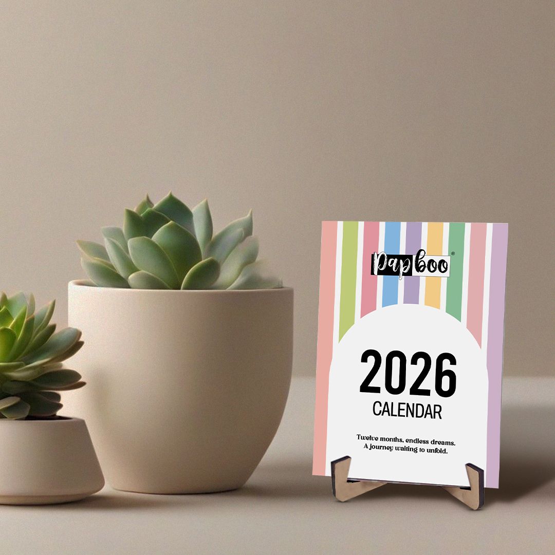 Papboo 2026 Mini Desk Calendar | Pastel Striped Pocket Calendar for Minimal Workspaces | Cute Aesthetic Monthly Planner