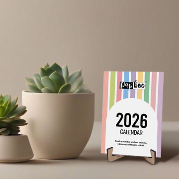 Papboo 2026 Mini Desk Calendar | Pastel Striped Pocket Calendar for Minimal Workspaces | Cute Aesthetic Monthly Planner