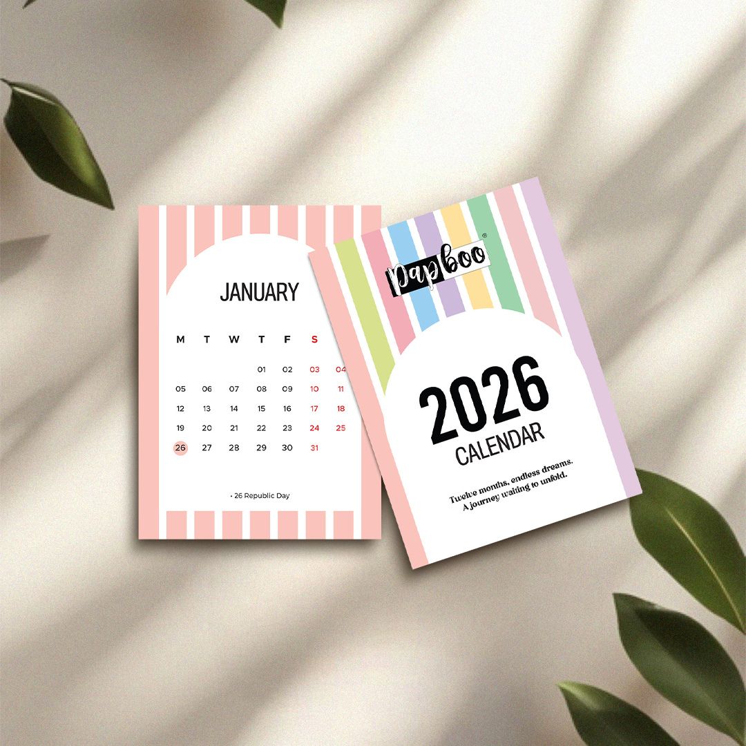 Papboo 2026 Mini Desk Calendar | Pastel Striped Pocket Calendar for Minimal Workspaces | Cute Aesthetic Monthly Planner