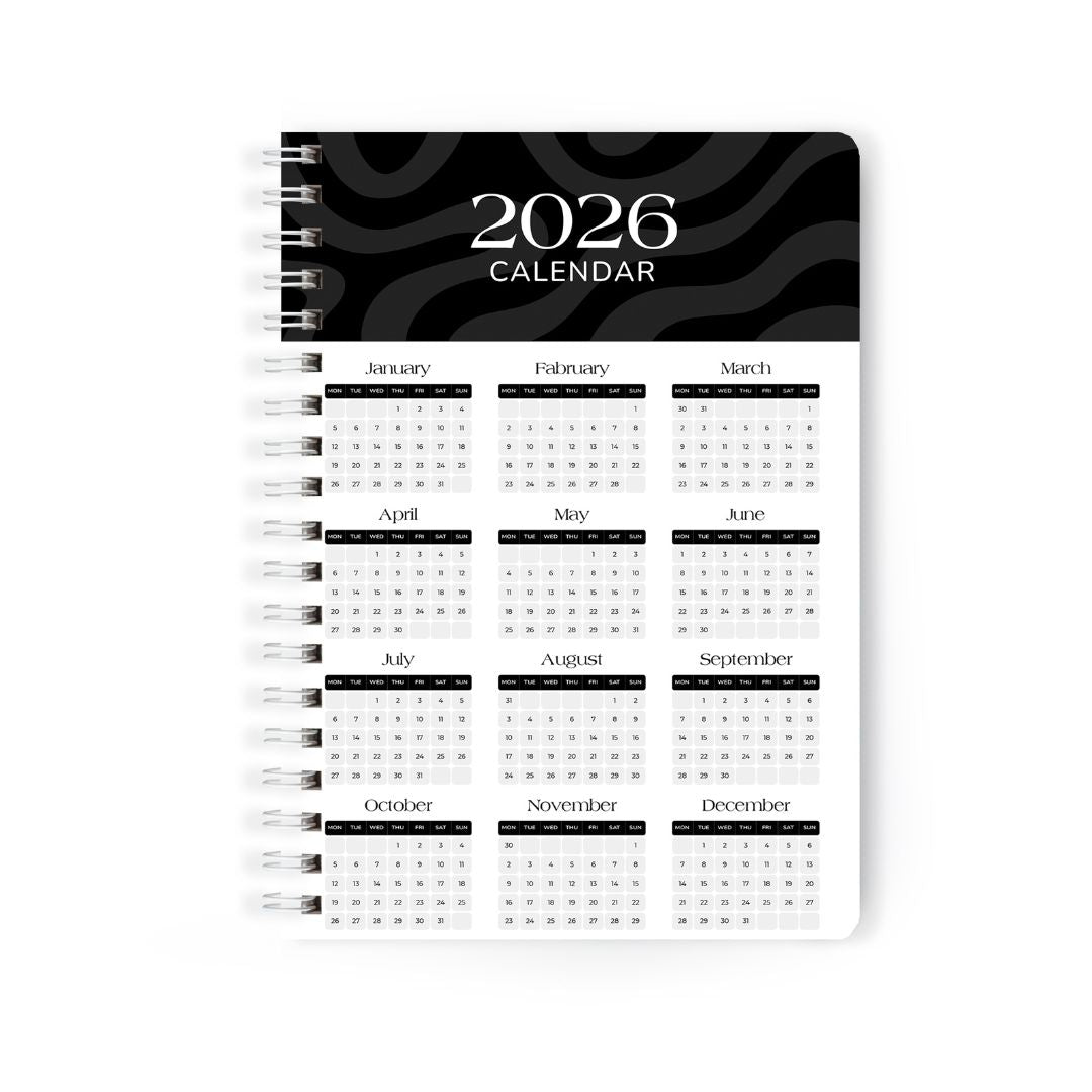 Make Each Day Count 2026 Planner | Minimal Black & White Wiro Diary | Hardbound Matte Finish | Daily Notes Journal