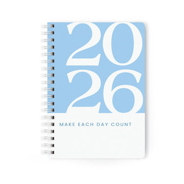 Make Each Day Count 2026 Planner | Sky Blue Minimal Wiro Diary | Matte Hardbound Cover | Daily Notes & Goals Journal