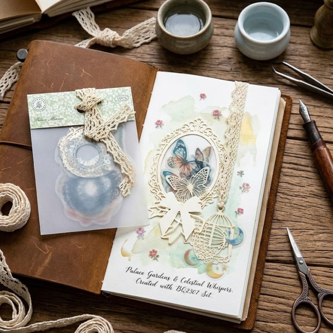 Aesthetic Lace Paper Cutout Stickers (33 Pcs) – Vintage Journal Kit | Pack of 1