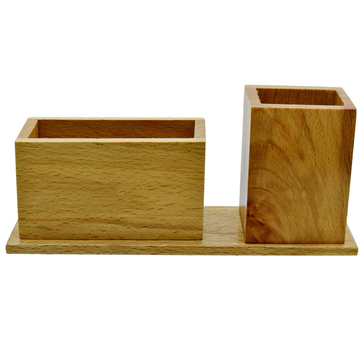 Wooden Table Top Pen Stand With Card Holder Natural Wood view 3