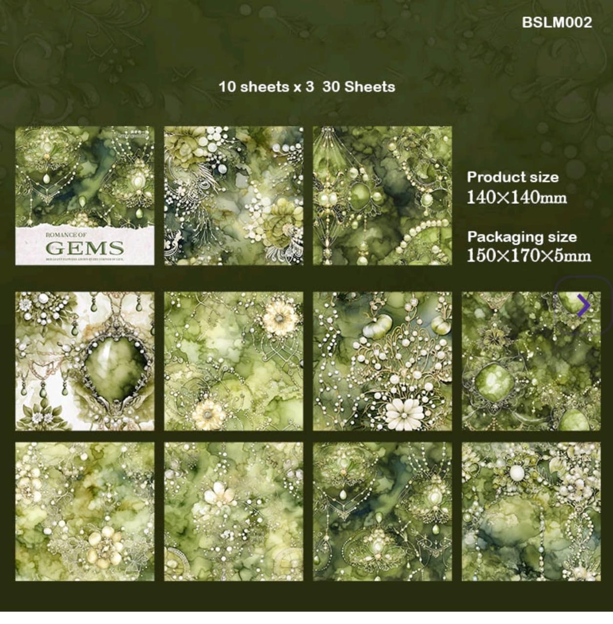 Green Romance of Gems Journaling cutout l premium pearl series l Pack 30 Pc