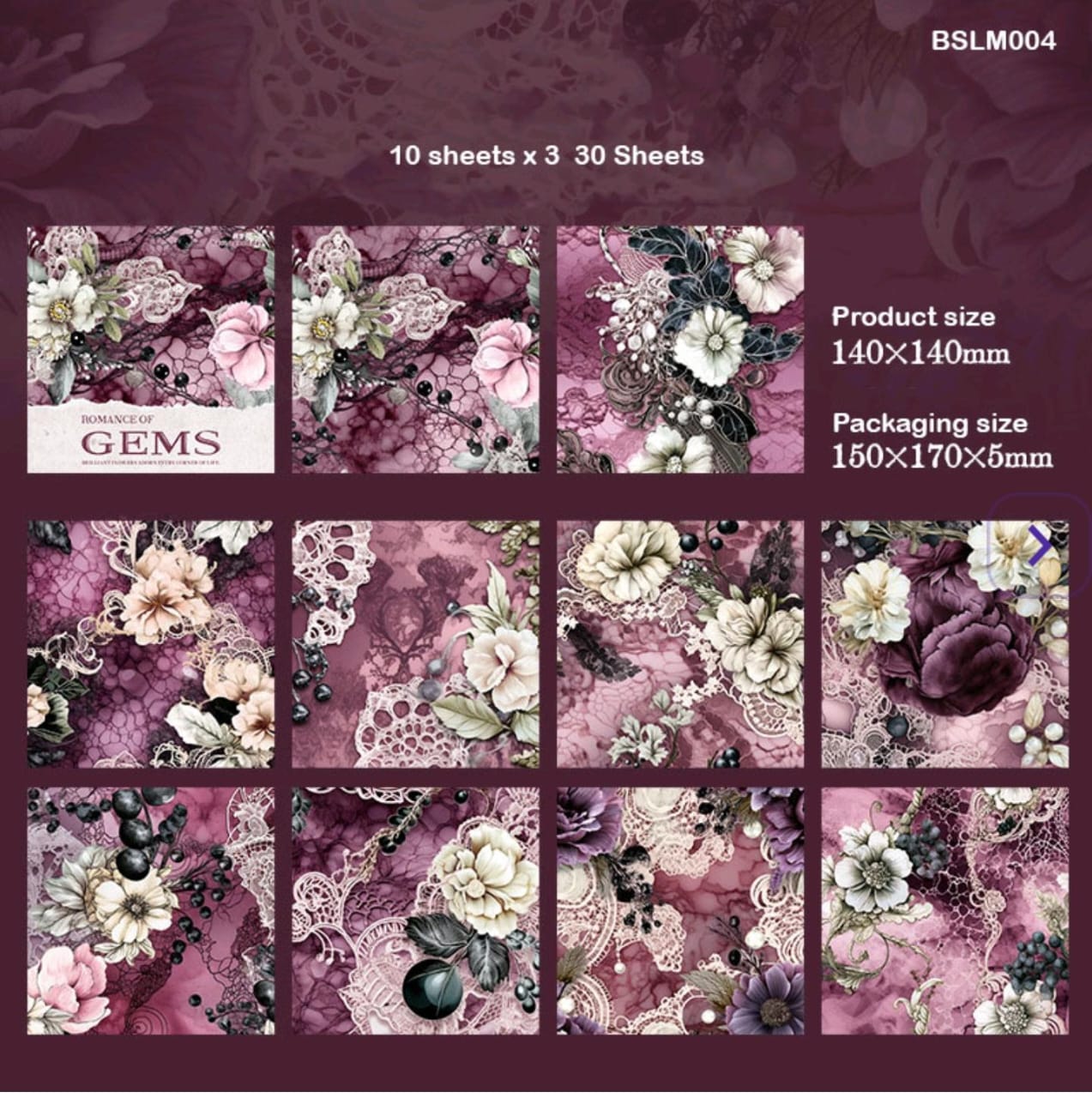 Pink Romance of Gems Journaling cutout l premium pearl series l Pack 30 Pc