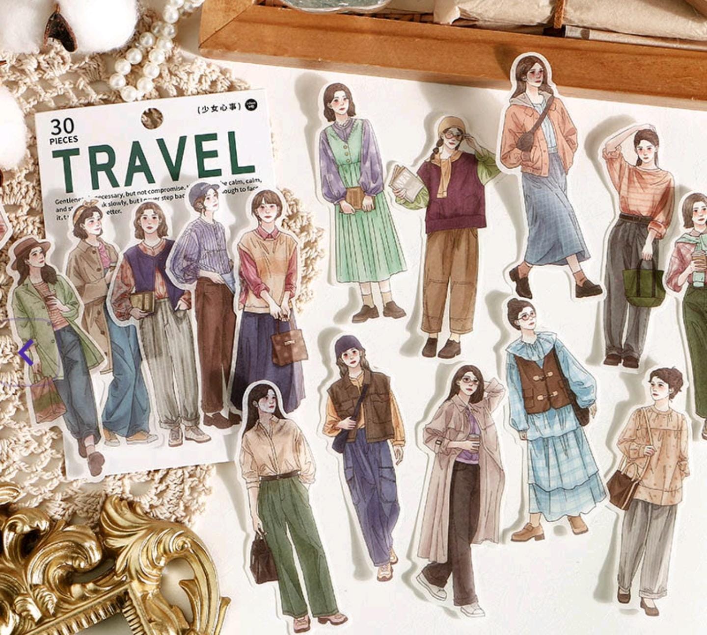 Travel time girl stickers for Journaling and scrapbooking l Old age vintage series l Pack 30 pcs