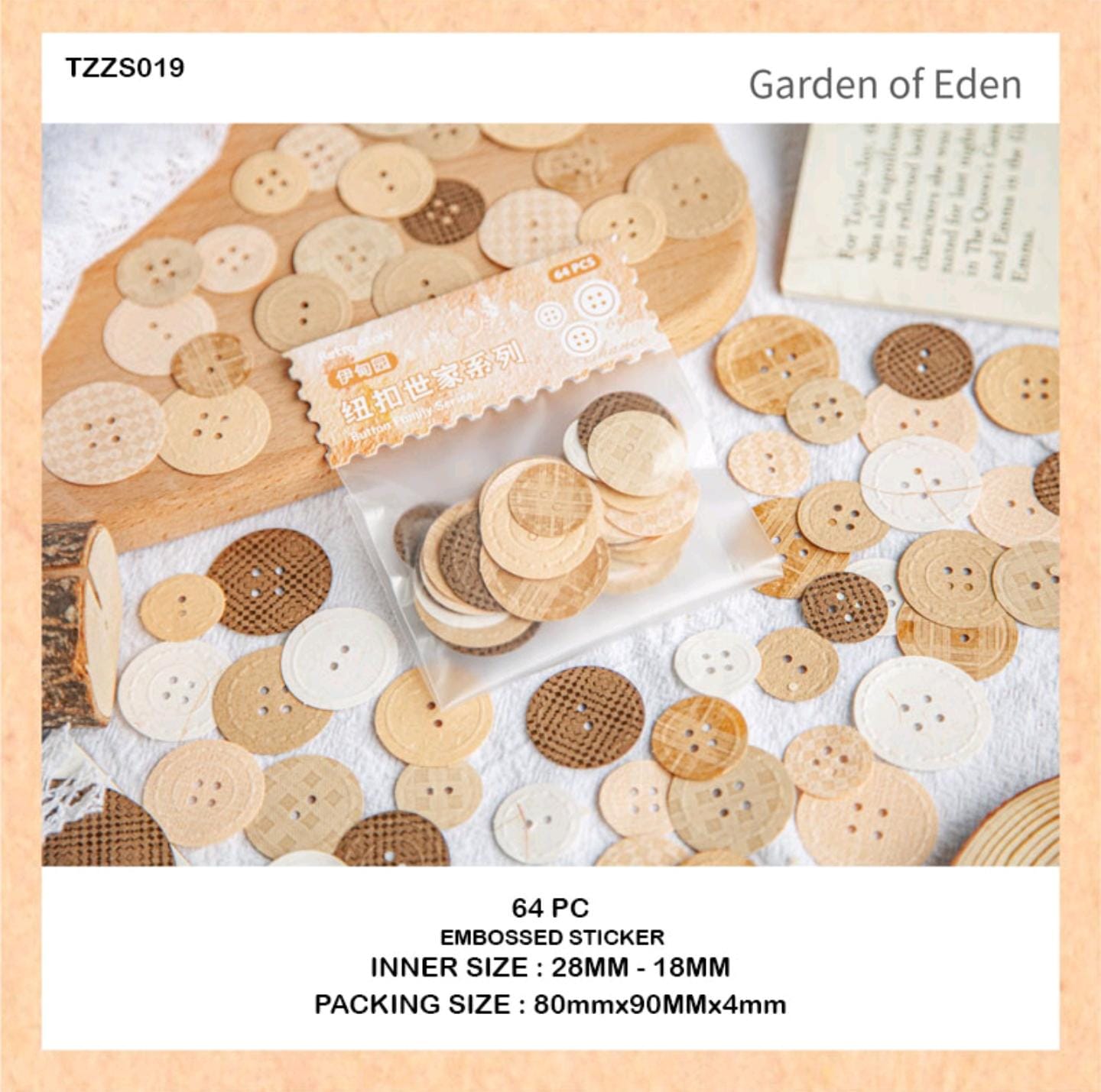 Button Family series for Journaling and scrapbooking l Garden of eden l Pack 64 Pcs