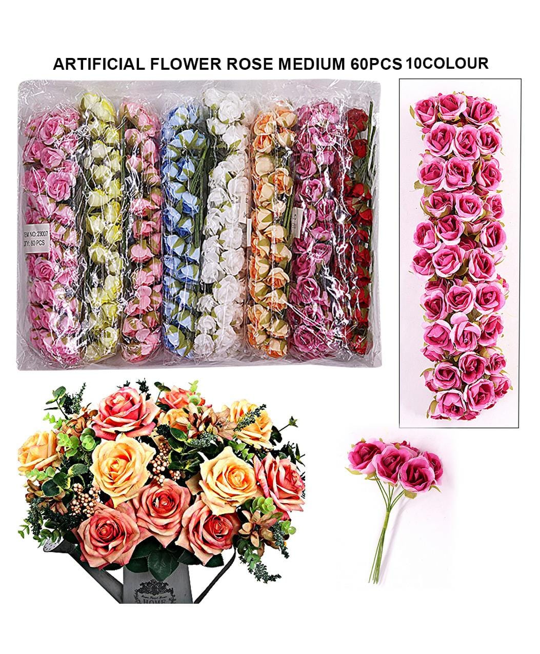 Artificial Flower Rose Medium 60Pcs 23007 Raw4223 | INKARTO