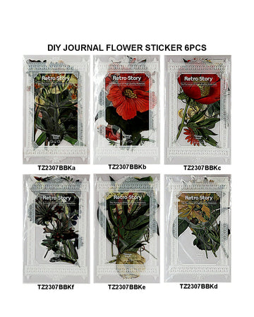 Diy Journal Flower Sticker 6Pcs 233 Tz2307Bbk | INKARTO