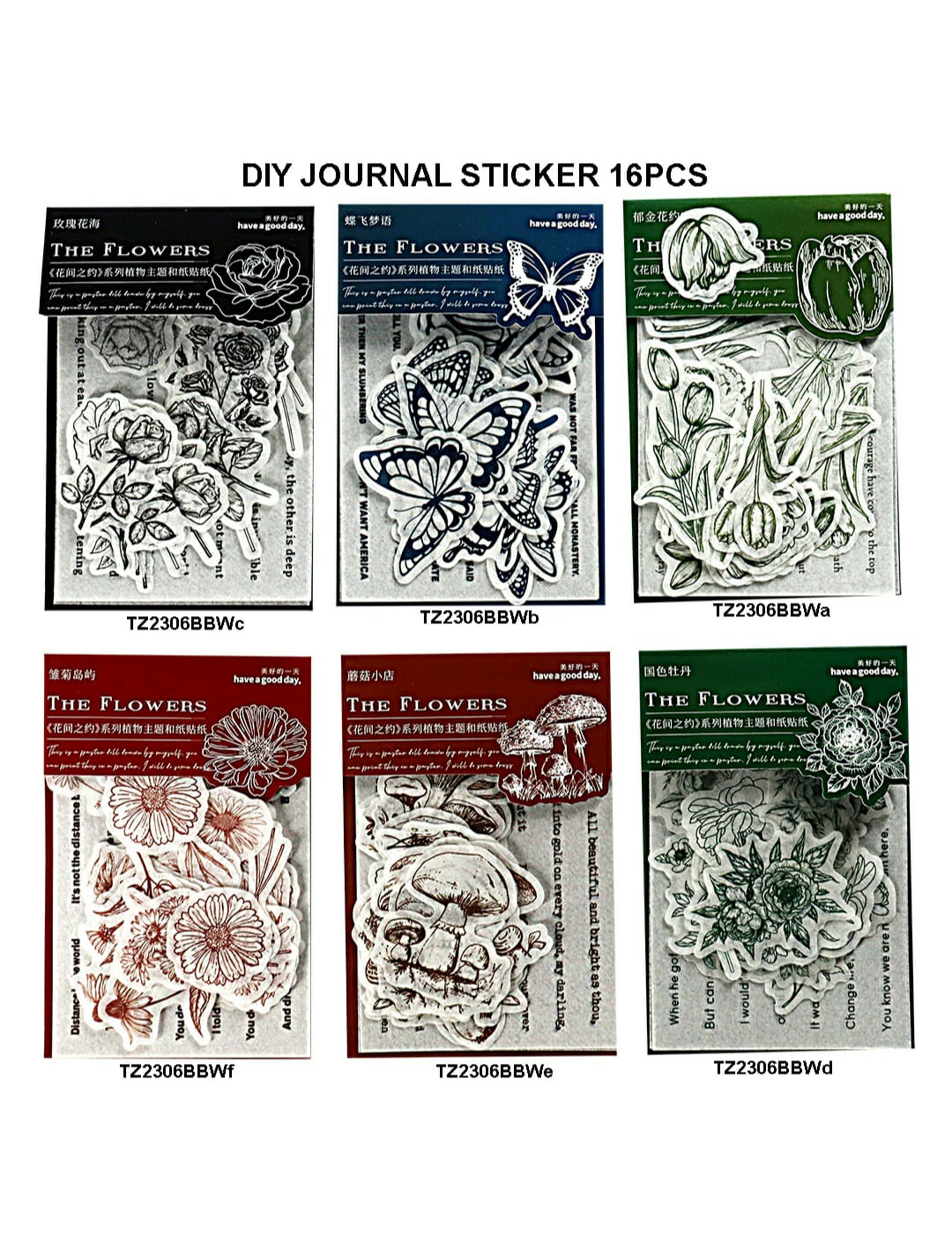 Diy Journal Sticker 16Pcs 135 Tz2306Bbw | INKARTO