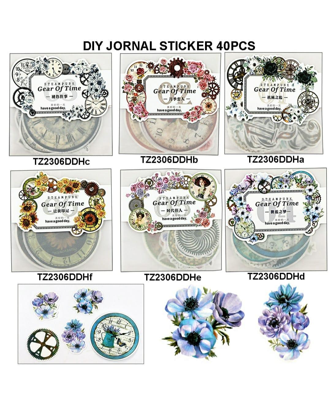 Steampunk Floral Stickers – 40 PCS Aesthetic Journal Pack | Pack of 1