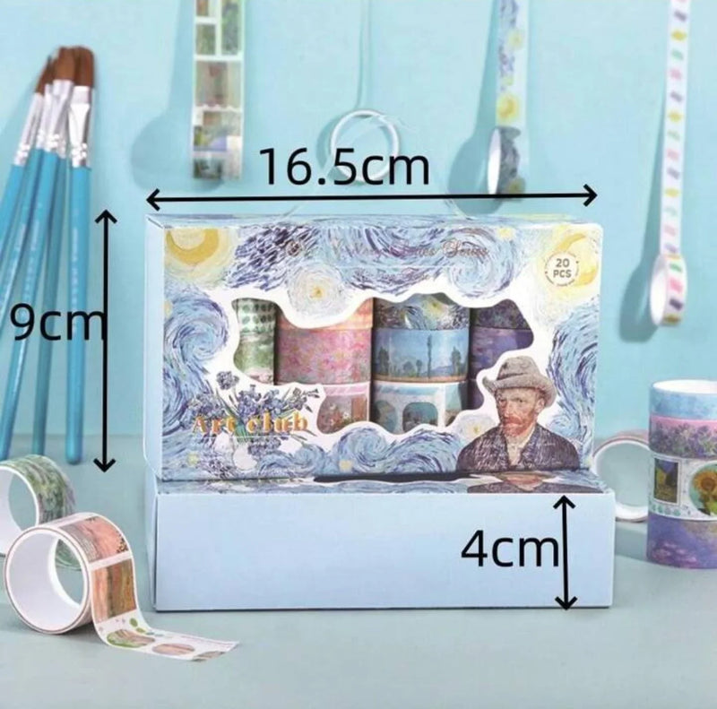 Premium Van Gogh Edition Washi Tape | Pack of 20 Rolls | Decorative Masking Tapes