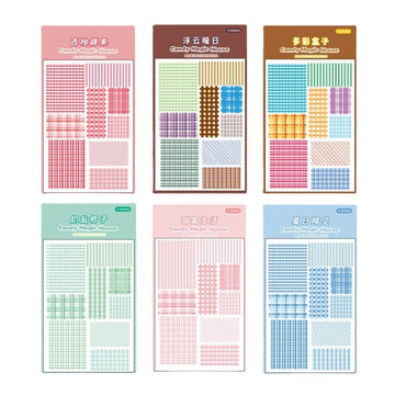 Kawaii Grid stickers for journaling and scrapbooking- pack of 4 sheets
