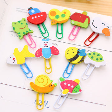 Cute cartoon Animal design wooden bookmark paper clip -PACK OF 12 CLIPS