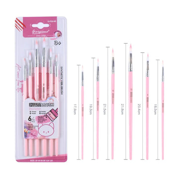 Pastel pink Paint round brush l synthetic fibr-brush l pack of 6 brush