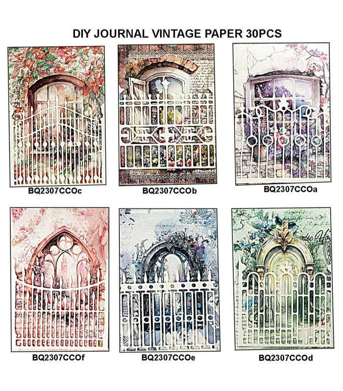 Aesthetic Vintage Window & Gate Papers – Scrapbooking & Craft Pack (30 PCS) | Pack of 1
