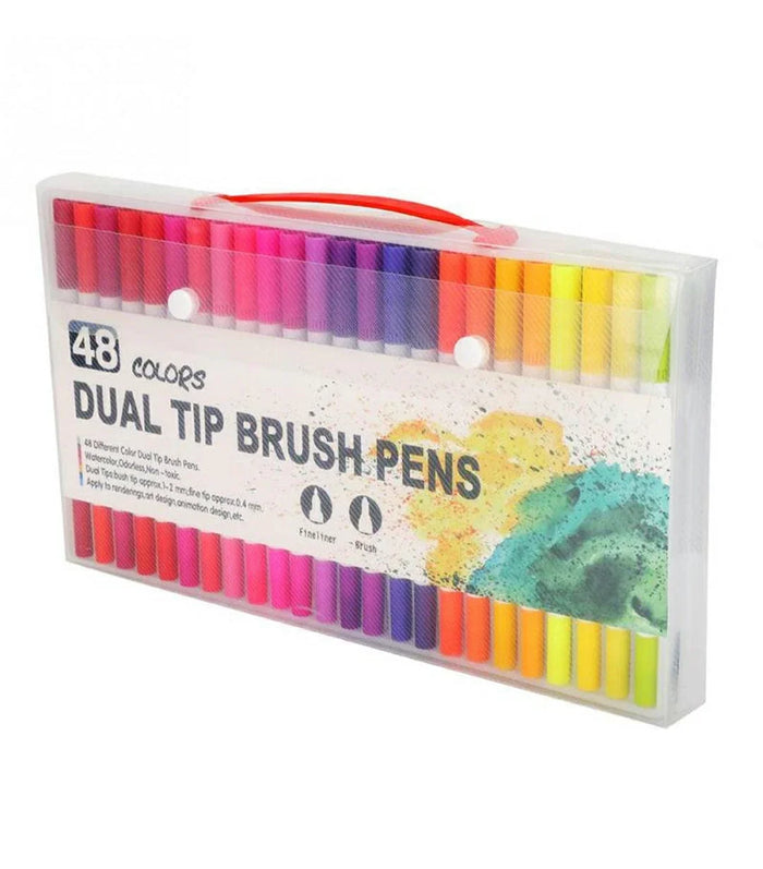 48 Art Markers Dual Tips Coloring Brush Fineliner Color Water Based Marker Pens Set For Calligraphy Drawing Sketching Bullet Journal, Multi-coloured (Set of 48, Multicolor