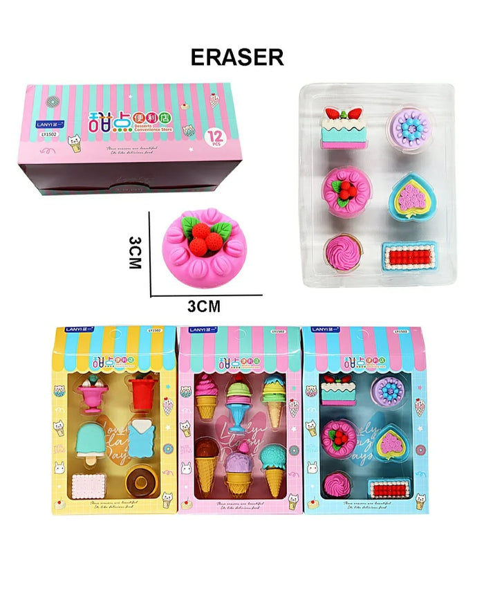 Cute Ice-cream and desserts eraser for return gifts l pack of 1 contains 6 eraser