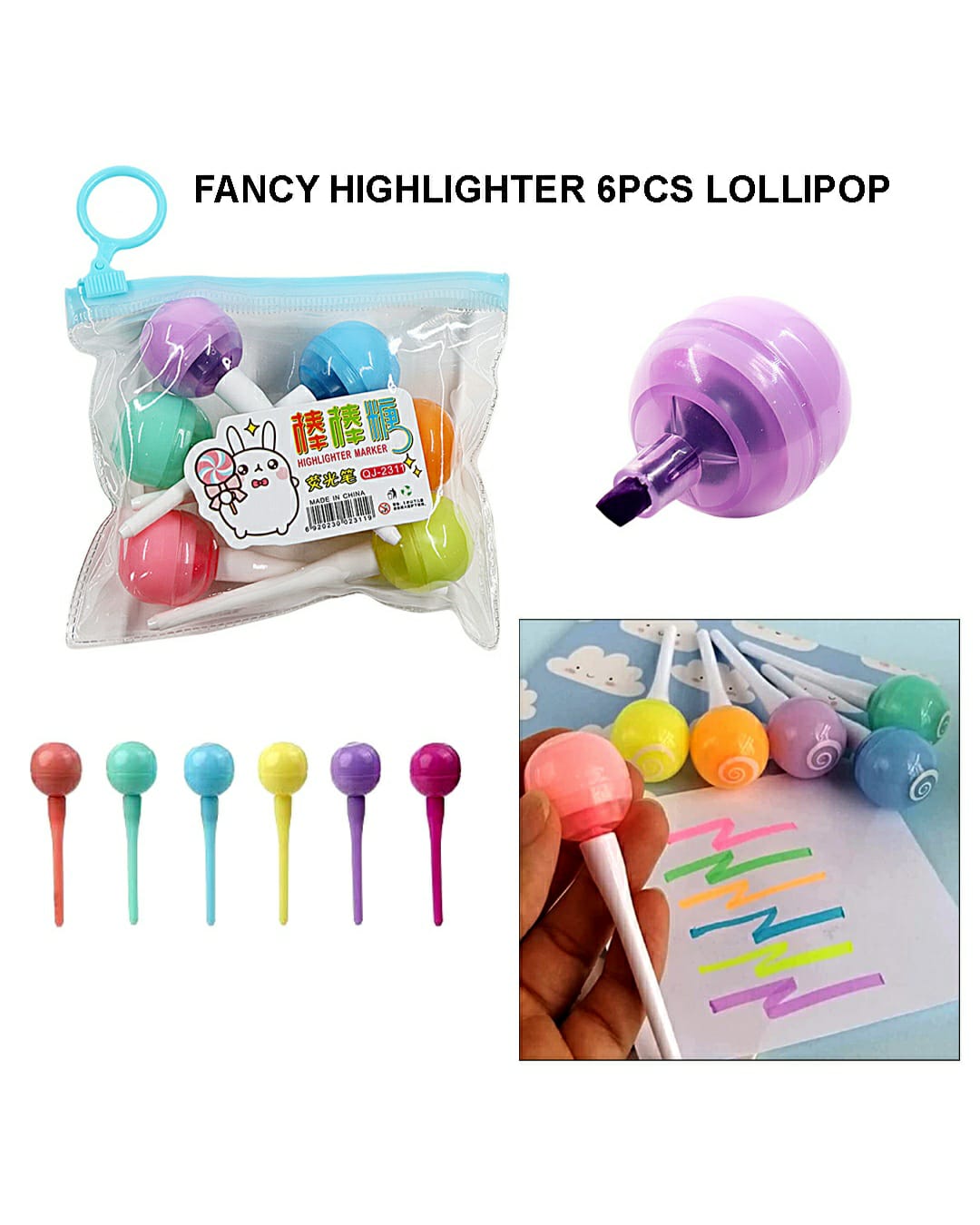Fancy Highlighter 6Pcs Lollipop Q1020 Qj2311 | INKARTO