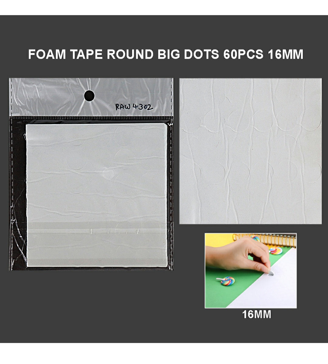 Foam Tape Round Big Dots 16Mm 60Pcs Raw4302 | INKARTO