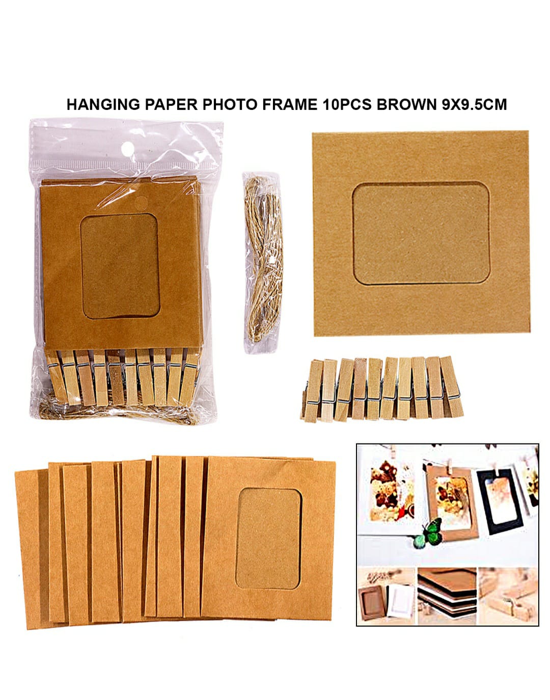 Hanging Paper Photo Frame 10Pcs Brown 9X9.5Cm Raw4029 | INKARTO