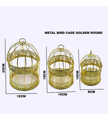 Metal Bird Cage Golden Round Raw-2094 | INKARTO