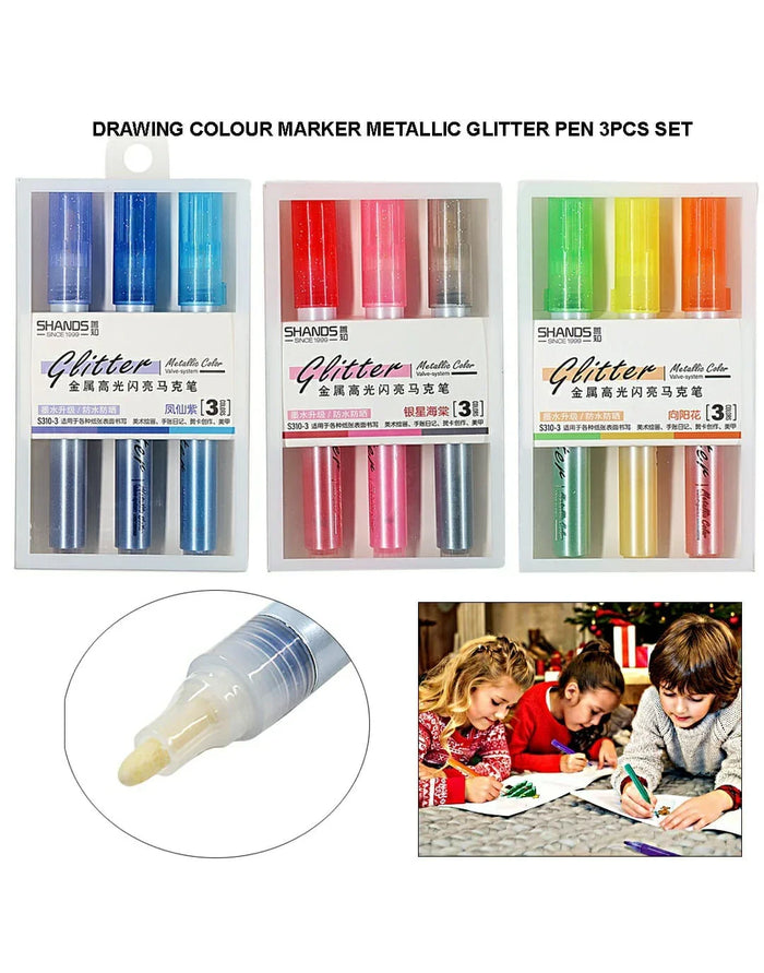 Metallic Glitter Pen 3Pcs Set S310-3 | INKARTO