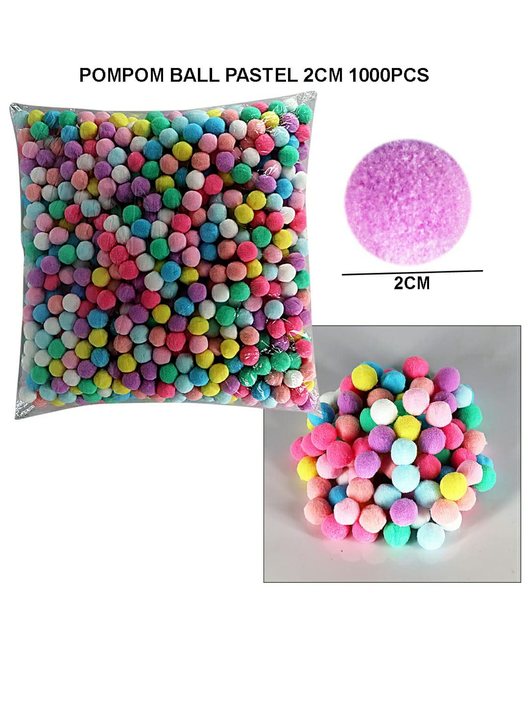 Pompom Ball Pastel 2Cm 500Pcs Raw4318