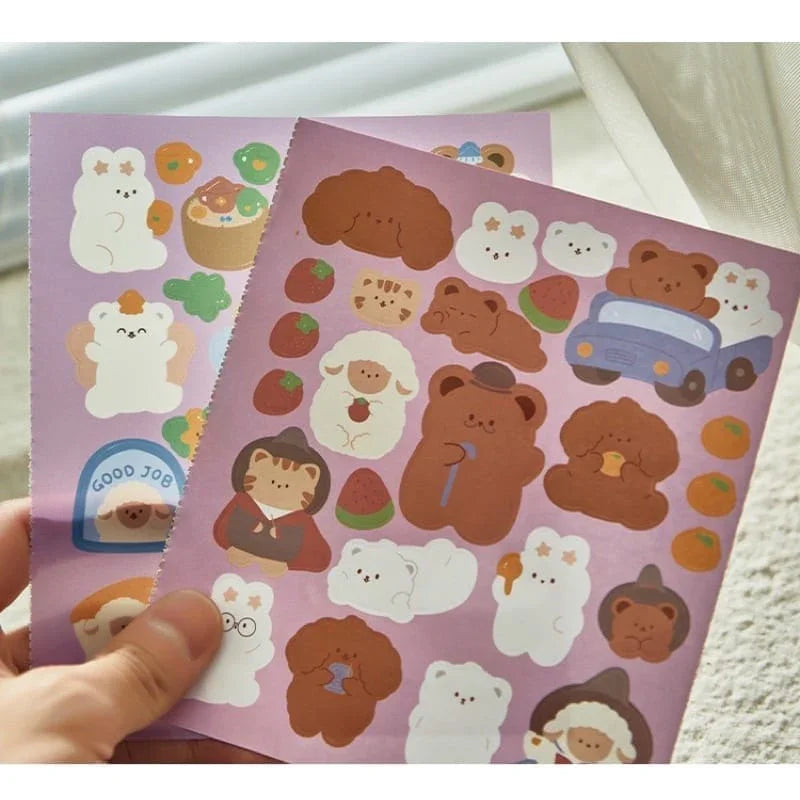 (Buy 1 Book Get 1 Book FREE) Premium Kawaii Bear paper sticker book for journaling and scrapbooking- Pack of 15 sheets- 250 Stickers