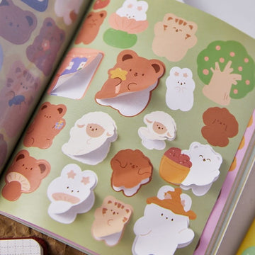 Premium Kawaii Bear paper sticker book for journaling and scrapbooking- Pack of 15 sheets