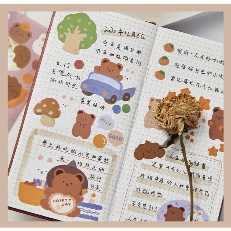 (Buy 1 Book Get 1 Book FREE) Premium Kawaii Bear paper sticker book for journaling and scrapbooking- Pack of 15 sheets- 250 Stickers