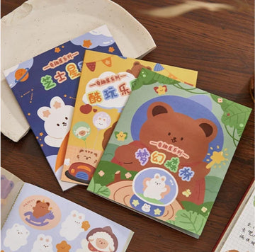 Premium Kawaii Bear paper sticker book for journaling and scrapbooking- Pack of 15 sheets