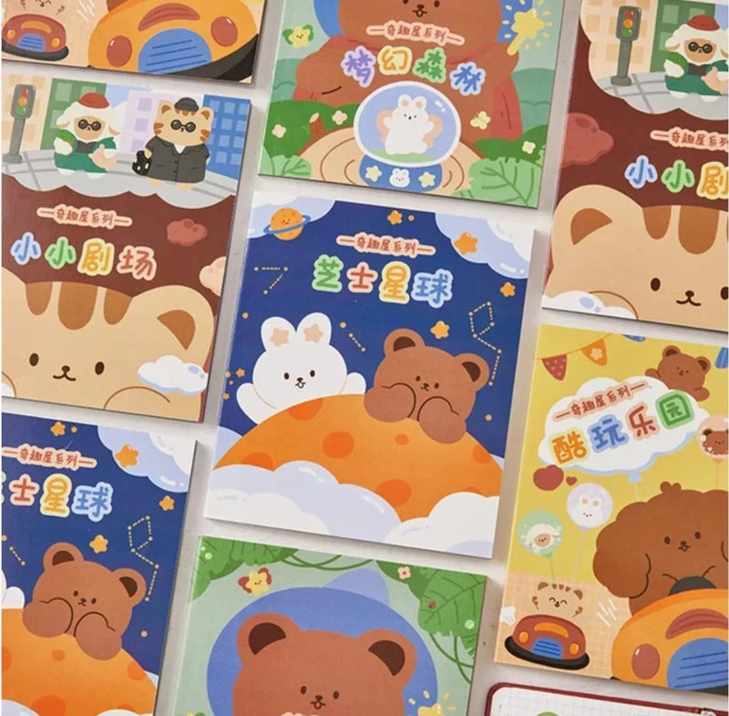 (Buy 1 Book Get 1 Book FREE) Premium Kawaii Bear paper sticker book for journaling and scrapbooking- Pack of 15 sheets- 250 Stickers