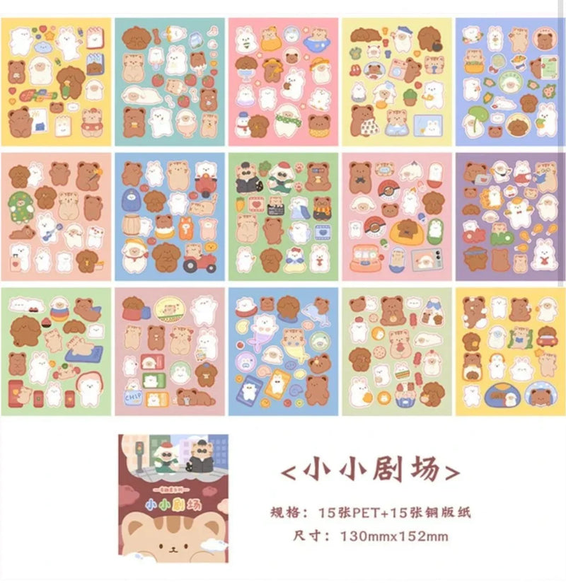 (Buy 1 Book Get 1 Book FREE) Premium Kawaii Bear paper sticker book for journaling and scrapbooking- Pack of 15 sheets- 250 Stickers