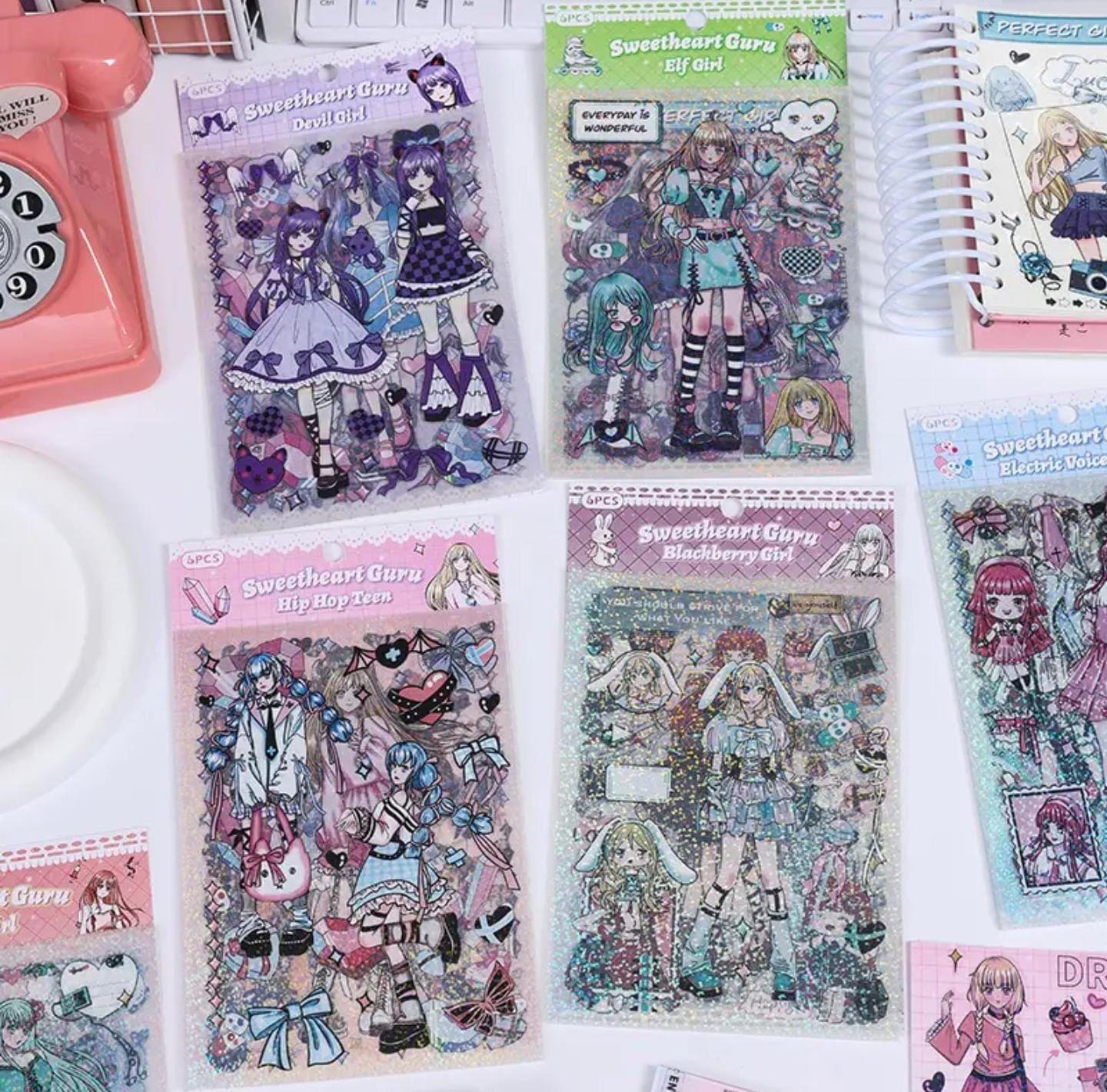 (Buy 1 Get 1 Free) Cute Anime girls  waterproof pet sticker for journaling and scrapbooking- Pack of 6 sheets