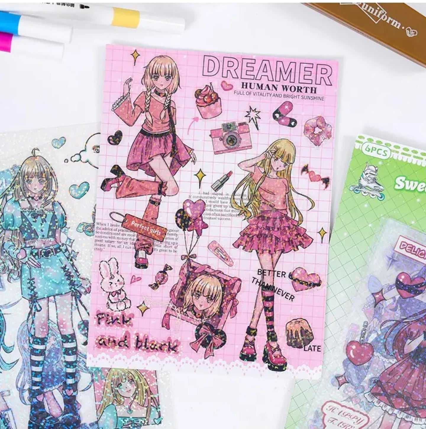 (Buy 1 Get 1 Free) Cute Anime girls  waterproof pet sticker for journaling and scrapbooking- Pack of 6 sheets