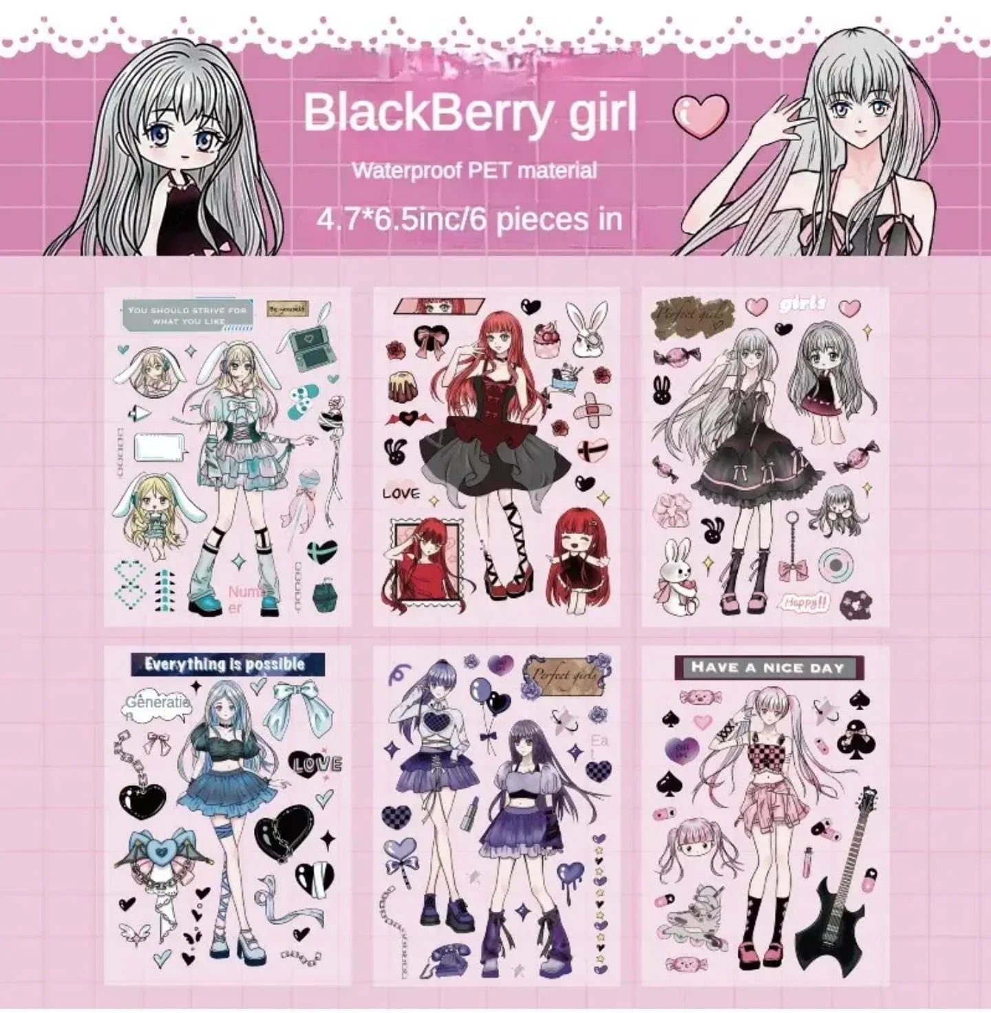 (Buy 1 Get 1 Free) Cute Anime girls  waterproof pet sticker for journaling and scrapbooking- Pack of 6 sheets