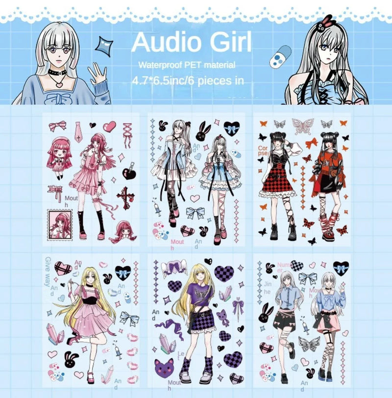 (Buy 1 Get 1 Free) Cute Anime girls  waterproof pet sticker for journaling and scrapbooking- Pack of 6 sheets