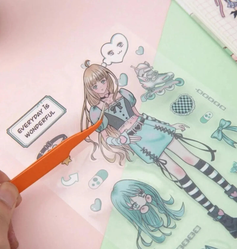 (Buy 1 Get 1 Free) Cute Anime girls  waterproof pet sticker for journaling and scrapbooking- Pack of 6 sheets