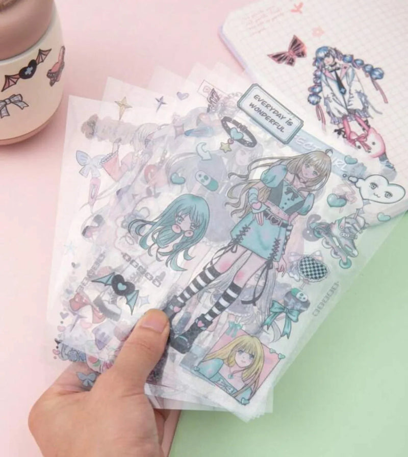 (Buy 1 Get 1 Free) Cute Anime girls  waterproof pet sticker for journaling and scrapbooking- Pack of 6 sheets