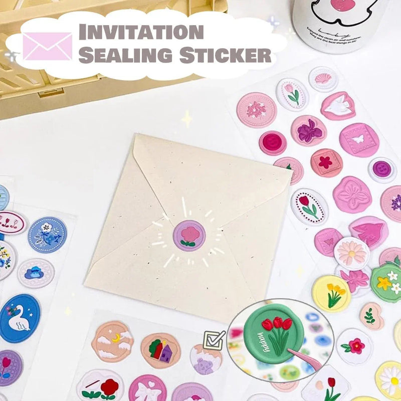 (Buy 1 get 1 free ) Kawaii wax seal stamp Stickers - 18 seal stickers for Sealing envelops and crafts