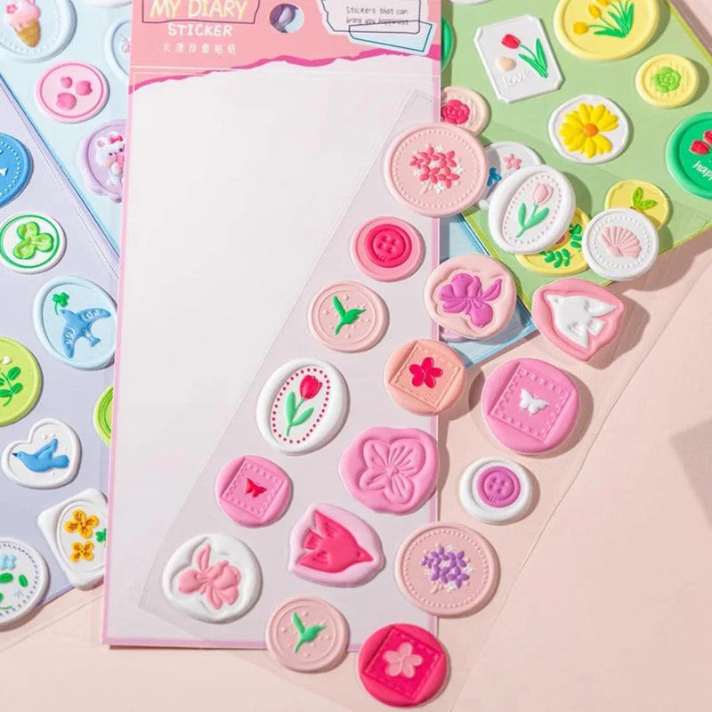 (Buy 1 get 1 free ) Kawaii wax seal stamp Stickers - 18 seal stickers for Sealing envelops and crafts