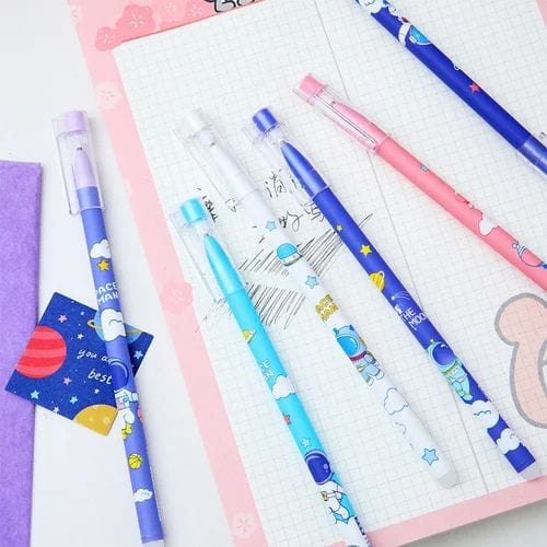 Pack of 4 pens| Space Erasable blue Gel Pens printed with checked designs | Journal Pens