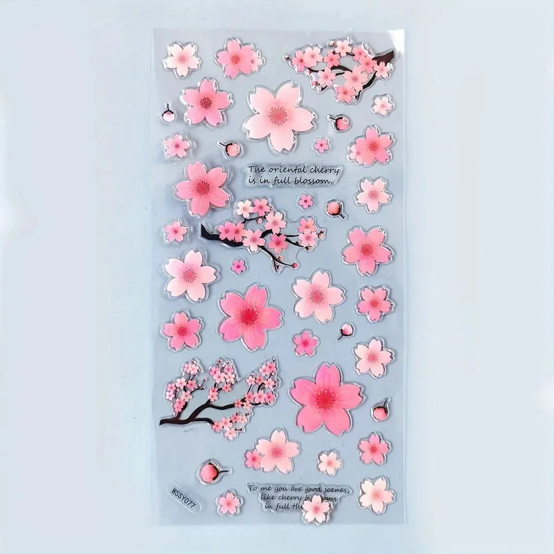 (Buy 1 Get 1 Free) Cherry blossom 3d decorative sticker for journaling and scrapbooking  -Pack of 1 sheet