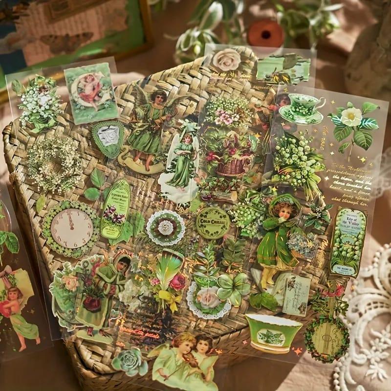 Journaling sticker retro type of floral theme Sheet (Pack of 6 sheets)