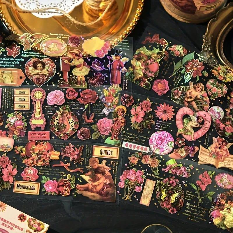 Journaling sticker retro type of floral theme Sheet (Pack of 6 sheets)