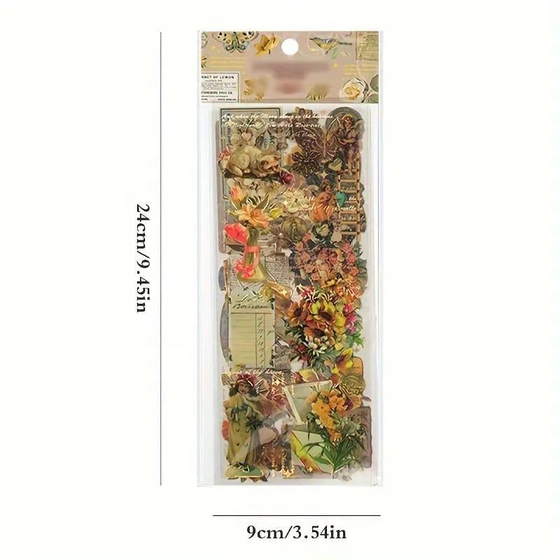Journaling sticker retro type of floral theme Sheet (Pack of 6 sheets)