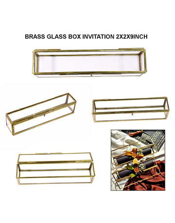 Brass Glass Box Invitation 2X2X9 Inch Adz238